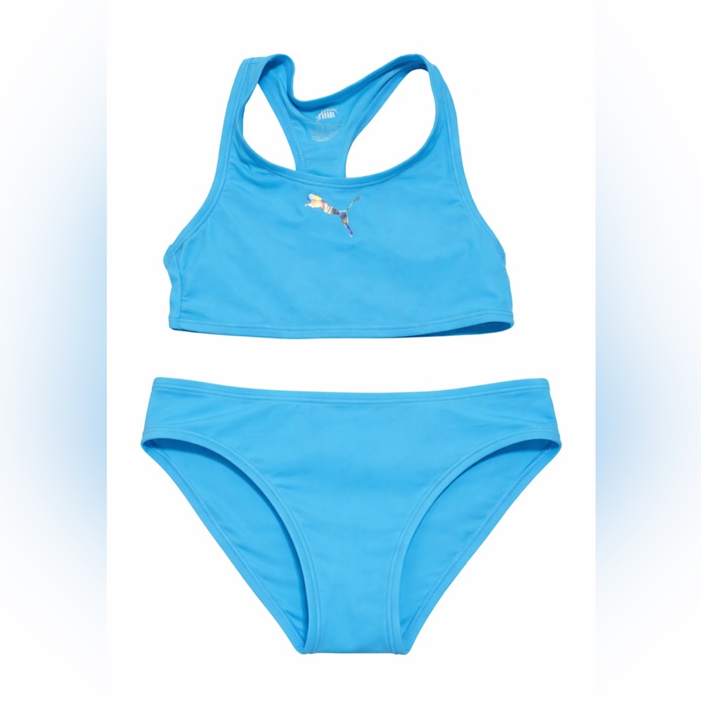 PUMA Girls 2PC Swimsuit Set Hero Blue Racerback Bikini Size 4 NWT